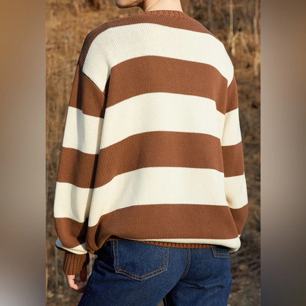 John Galt Cream & Brown Brianna Striped Sweater - Picture 2 of 15